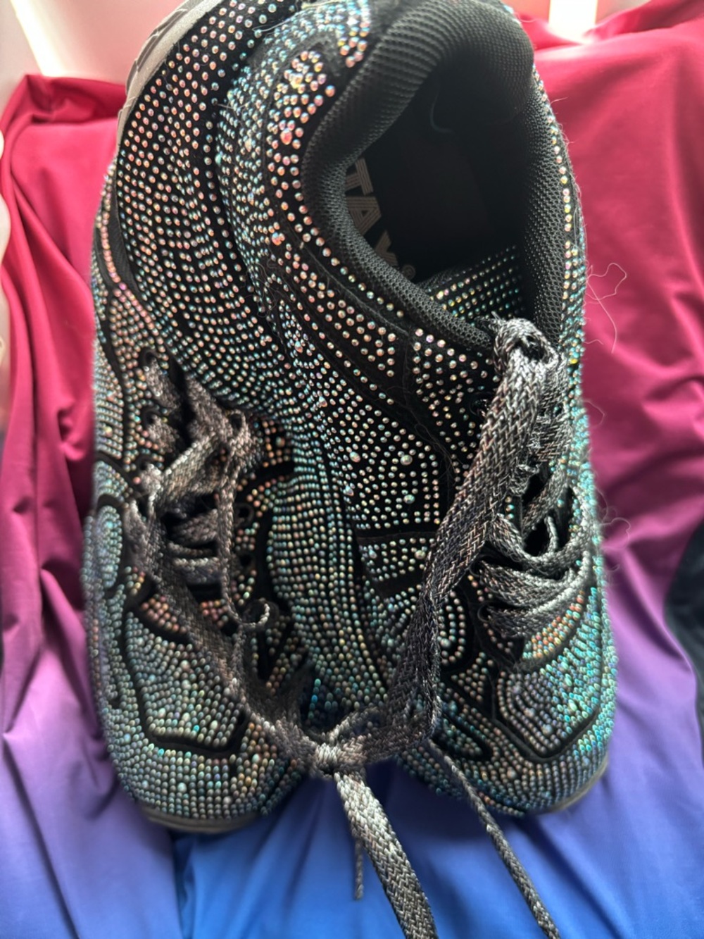 Women's Black Iridescent Rhinestone Athletic Sneakers
